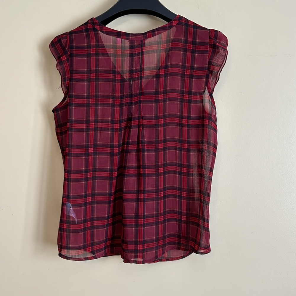 Reitmans women’s blouse red black plaid sheer large petite‎ - Picture 6 of 9